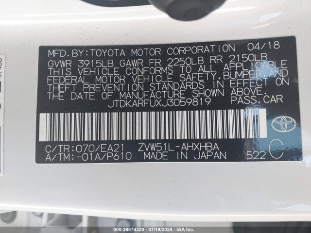 Toyota Prius Three Touring 2018 JTDKARFUXJ3059819 Image 9