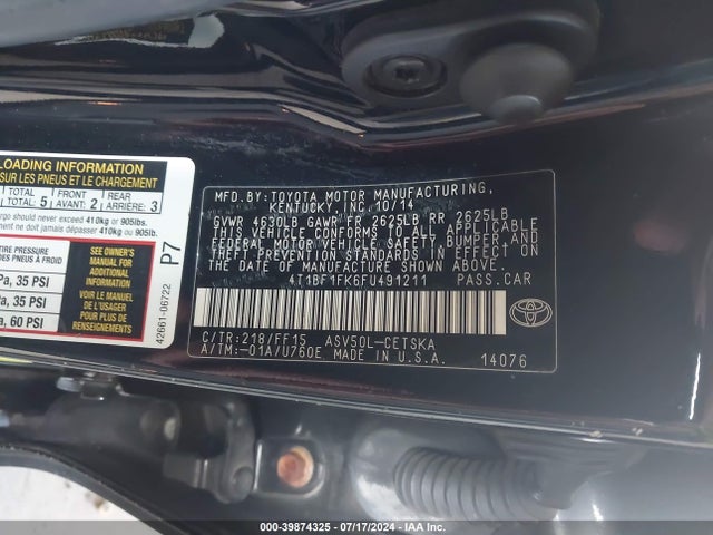 Toyota CAMRY SE 2015 4T1BF1FK6FU491211 Image 9