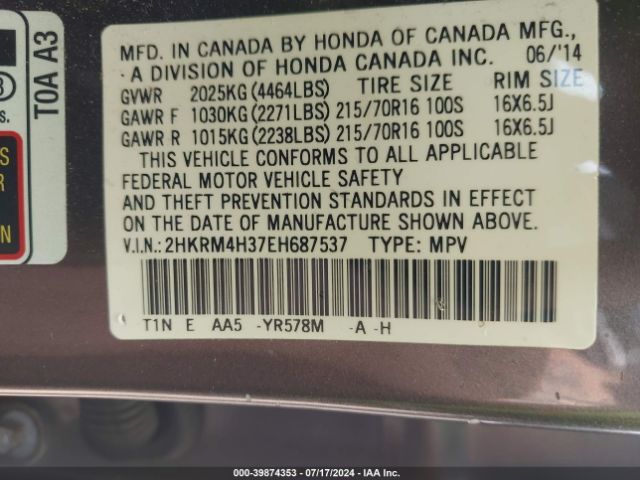 2HKRM4H37EH687537 Honda CR-V LX