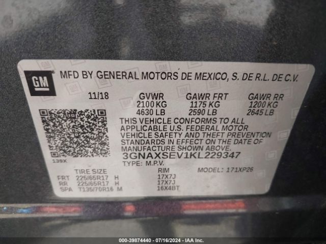 3GNAXSEV1KL229347 Chevrolet EQUINOX LS