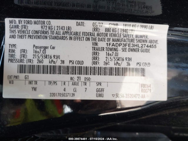 Ford FOCUS SE 2017 1FADP3FE3HL274455 Image 9