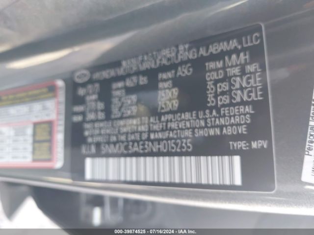 5NMJC3AE3NH015235 Hyundai TUCSON SEL