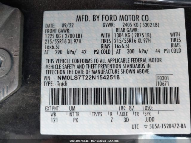 NM0LS7T22N1542518 Ford Transit Connect Xlt