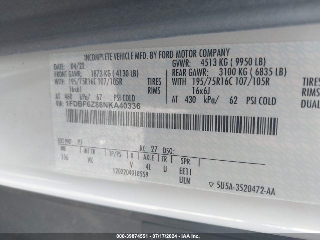 Ford Transit-350 Cab 2022 1FDBF6Z88NKA40336 Image 9
