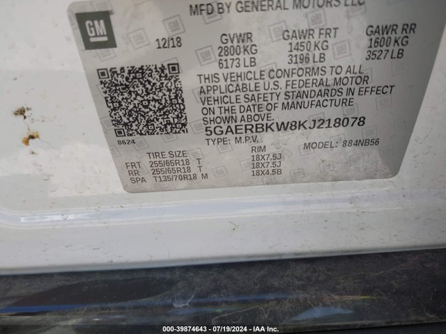 5GAERBKW8KJ218078 Buick Enclave Fwd Essence