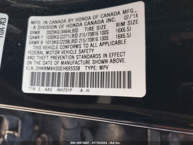 Honda CR-V LX 2014 2HKRM4H30EH695558 Image 9
