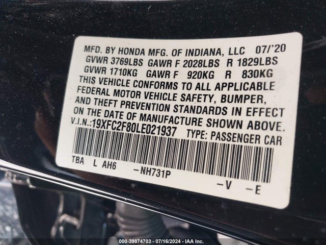 Honda Civic Sport 2020 19XFC2F80LE021937 Image 9