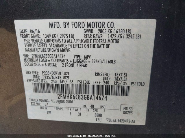 Ford FLEX SEL 2016 2FMHK6C83GBA14674 Image 9
