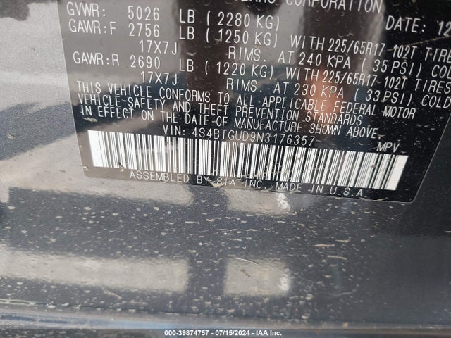 4S4BTGUD9N3176357 Subaru Outback Wilderness
