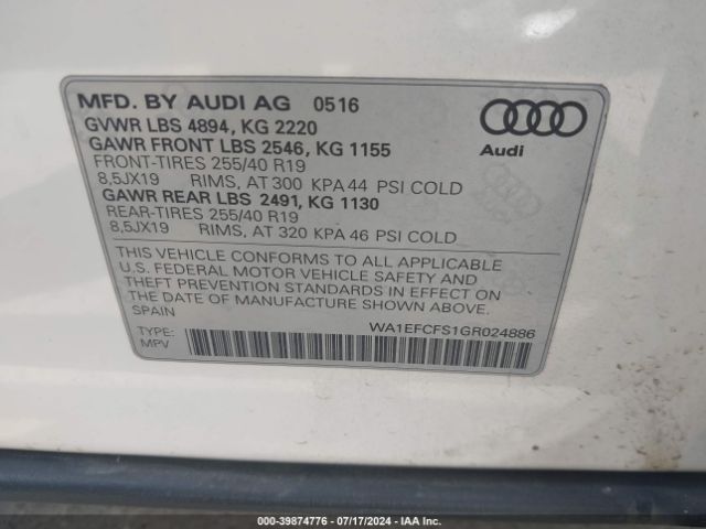 WA1EFCFS1GR024886 Audi Q3 2.0t Premium Plus