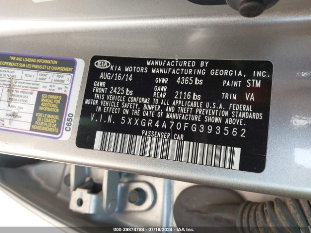 5XXGR4A70FG393562 KIA OPTIMA SX