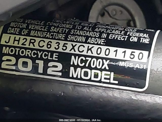 2012 HONDA NC700X JH2RC635XCK001150 Photo 9
