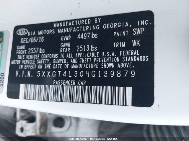KIA Optima Lx 2017 5XXGT4L30HG139879 Image 9