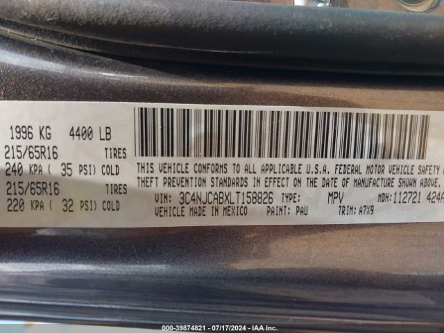 3C4NJCABXLT158826 Jeep Compass Sport Fwd
