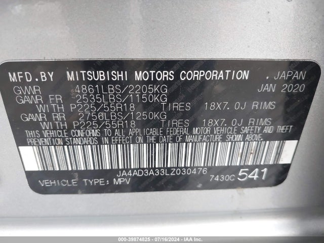 JA4AD3A33LZ030476 Mitsubishi Outlander Le 2.4/se 2.4/sel 2.4/sp 2.4