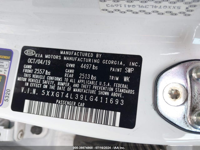 KIA Optima S 2020 5XXGT4L39LG411693 Image 9