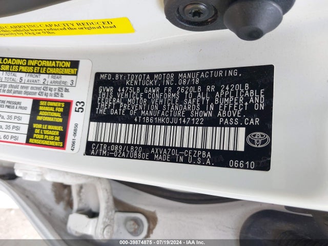 Toyota CAMRY XSE 2018 4T1B61HK0JU147122 Image 9