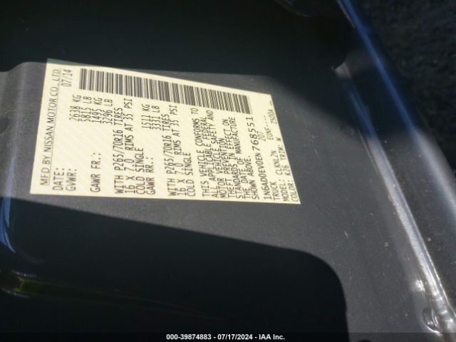 1N6AD0EV0EN768551 Nissan Frontier Sv