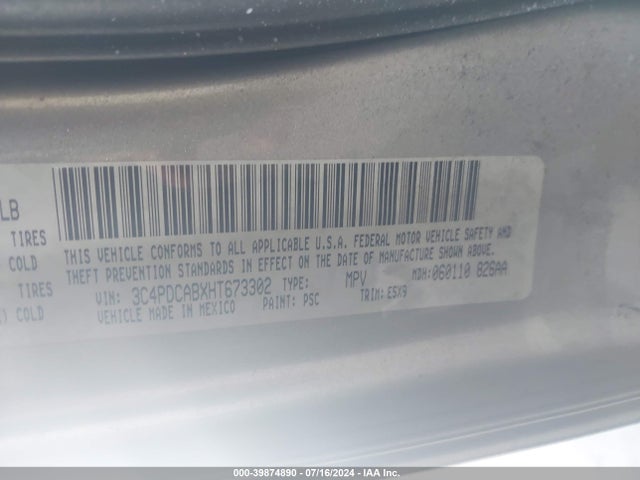 Dodge JOURNEY SE 2017 3C4PDCABXHT673302 Image 9