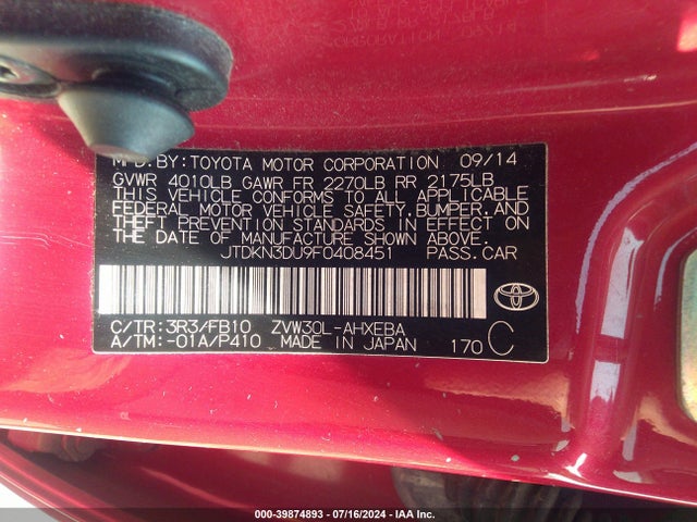 Toyota Prius Three 2015 JTDKN3DU9F0408451 Image 9