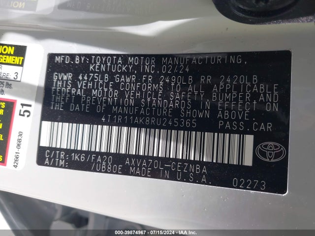 Toyota CAMRY LE 2024 4T1R11AK8RU245365 Image 9