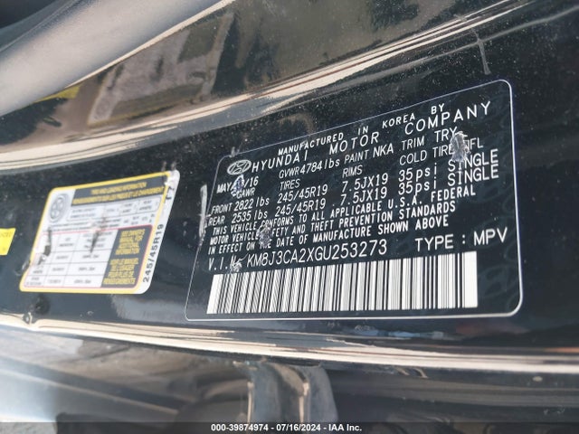 Hyundai Tucson Limited 2016 KM8J3CA2XGU253273 Image 9