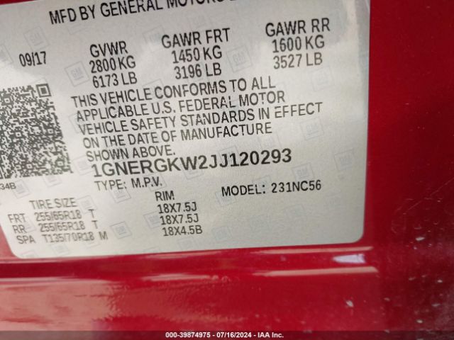 1GNERGKW2JJ120293 Chevrolet Traverse 1lt