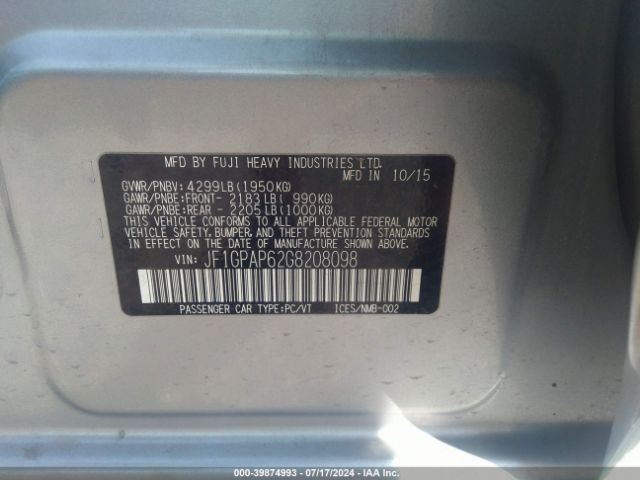 JF1GPAP62G8208098 Subaru Impreza 2.0i Sport Premium