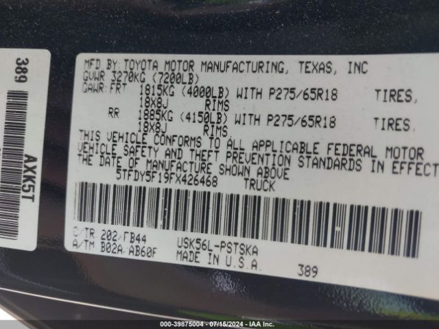 5TFDY5F19FX426468 Toyota Tundra Sr5 5.7l V8
