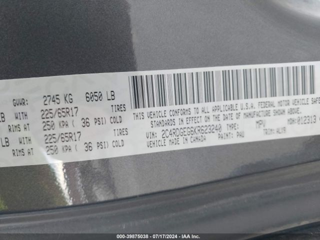 2C4RDGEG6KR623240 Dodge Grand Caravan Gt