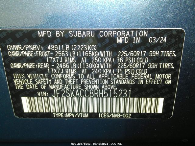 JF2SKACC8R8515231 Subaru Forester Premium