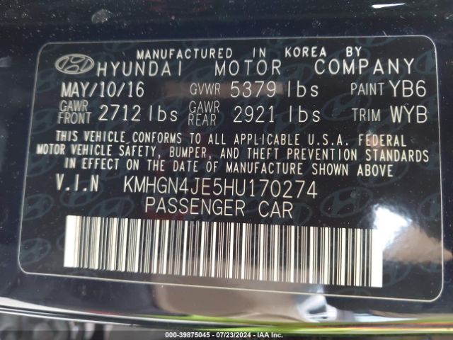 KMHGN4JE5HU170274 Genesis G80 3.8