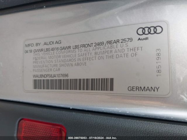 WAUBNDF58JA107696 Audi A5 2.0t Premium