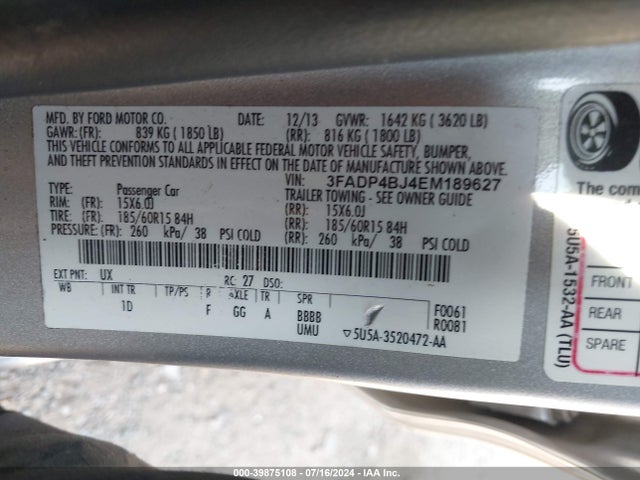 Ford FIESTA SE 2014 3FADP4BJ4EM189627 Image 9