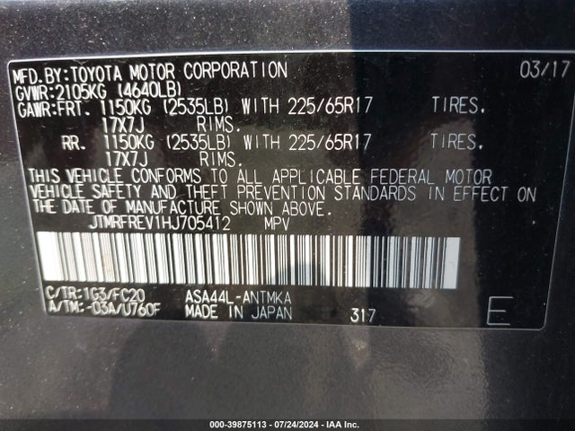Toyota Rav4 Xle 2017 JTMRFREV1HJ705412 Image 9