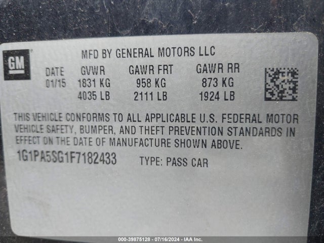 Chevrolet Cruze Ls Auto 2015 1G1PA5SG1F7182433 Image 9