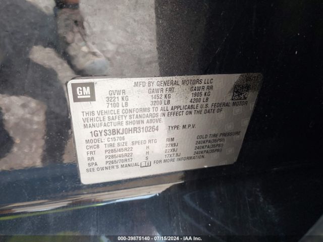 1GYS3BKJ0HR310264 Cadillac Escalade Luxury