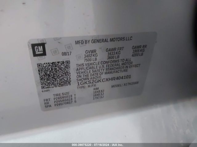 1GKS2GKCXHR404101 GMC Yukon Xl Slt