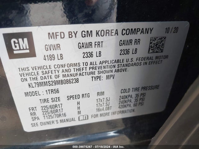 Chevrolet Trailblazer Fwd Ls 2021 KL79MMS29MB086238 Image 9