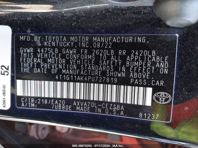 Toyota CAMRY SE 2023 4T1G11AK4PU727819 Image 9