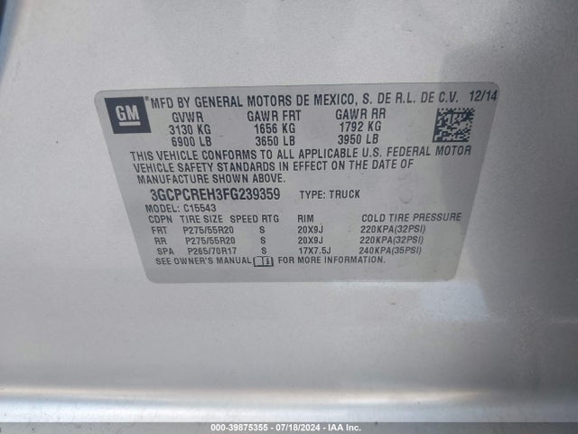 Chevrolet Silverado 1500 1lt 2015 3GCPCREH3FG239359 Image 9
