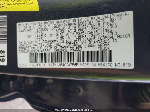 3TMLU4EN9EM148035 Toyota Tacoma Base V6