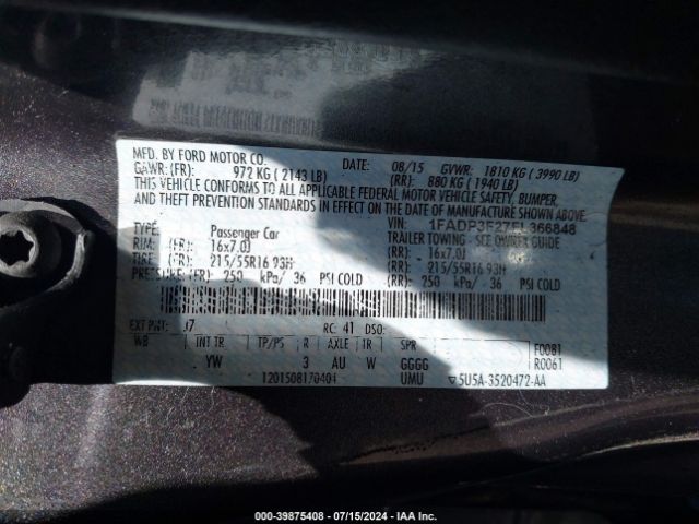 1FADP3F27FL366848 Ford FOCUS SE