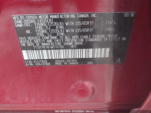 Toyota RAV4 LE 2018 2T3ZFREV6JW516780 Image 9