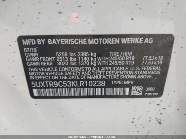 5UXTR9C53KLR10238 BMW X3 Xdrive30i