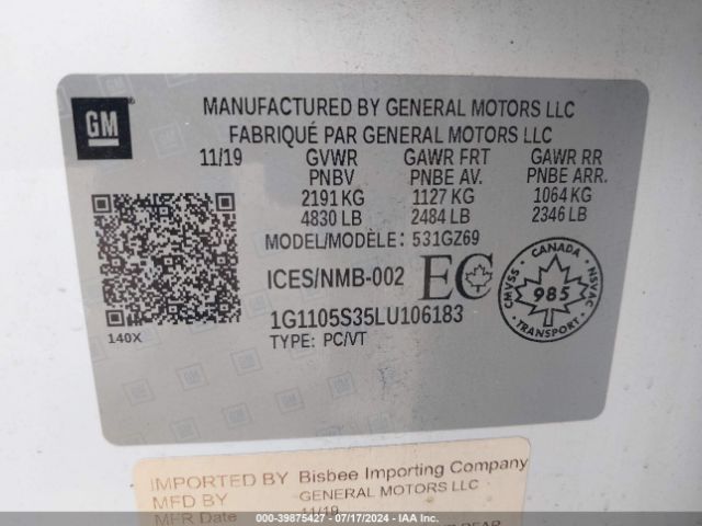 1G1105S35LU106183 Chevrolet Impala Fwd Premier