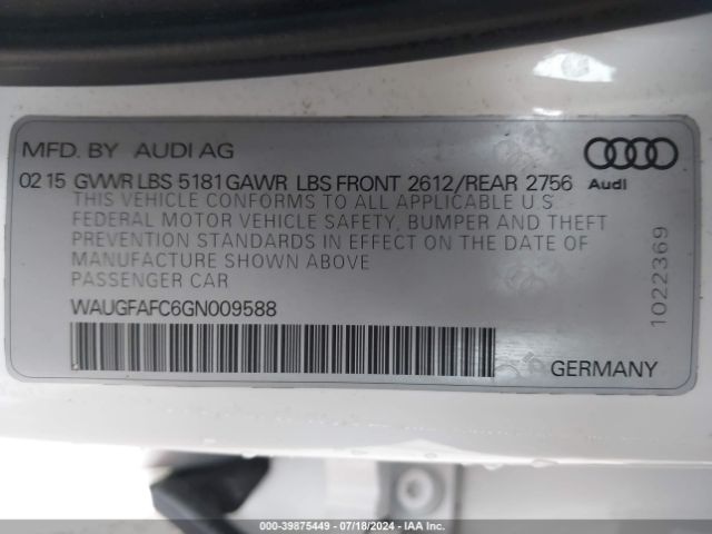 WAUGFAFC6GN009588 Audi A6 2.0t Premium Plus
