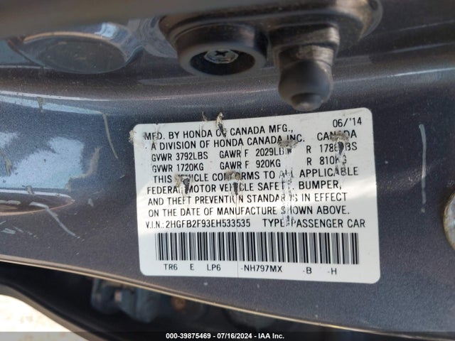 Honda Civic Ex-l 2014 2HGFB2F93EH533535 Image 9