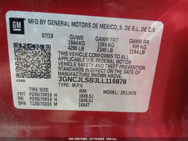 Chevrolet Trax Fwd Lt 2020 3GNCJLSB3LL119878 Image 9
