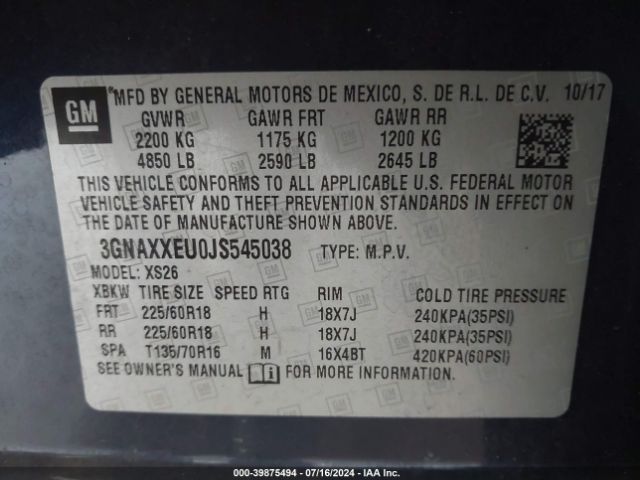 3GNAXXEU0JS545038 Chevrolet Equinox Premier